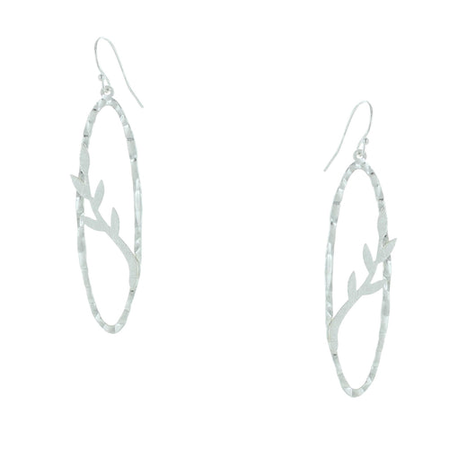 Hammered Open Oval with Tree Earrings