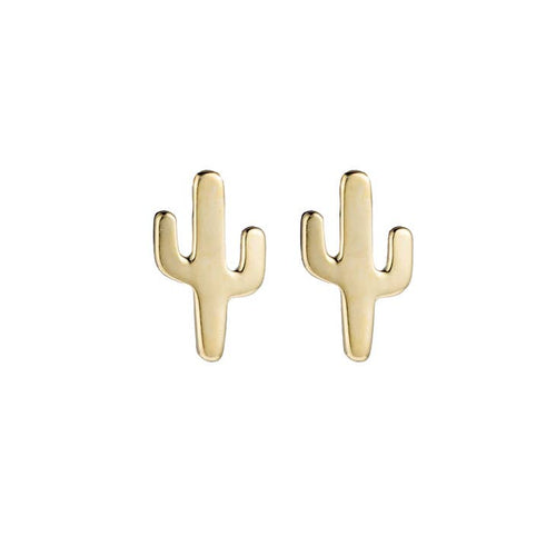 Cactus Stud Earrings - 925 Sterling Silver w/14K Yellow Gold Plating