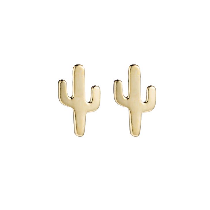 Cactus Stud Earrings - 925 Sterling Silver w/14K Yellow Gold Plating