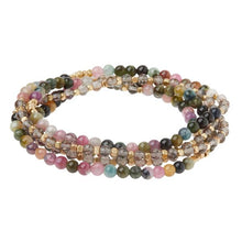 Load image into Gallery viewer, Stone Wrap - Tourmaline &amp; Smoky Quartz - Stone Duo Wrap Bracelet/Necklace and Pin
