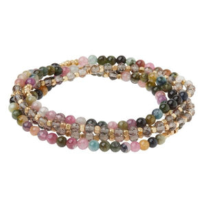 Stone Wrap - Tourmaline & Smoky Quartz - Stone Duo Wrap Bracelet/Necklace and Pin