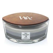 Load image into Gallery viewer, Warm Woods Trilogy Ellipse WoodWick Candle
