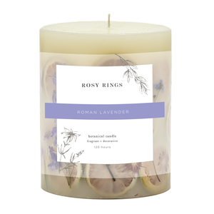Rosy Rings - Roman Lavender Small Round Botanical Candle with Gilded Glass Coaster
