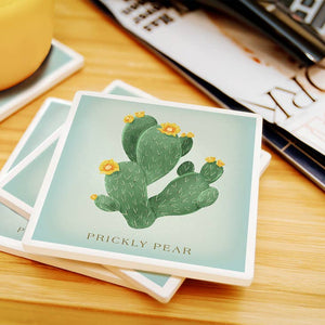 Ceramic Coaster - Prickly Pear with Yellow Flowers, Vintage…
