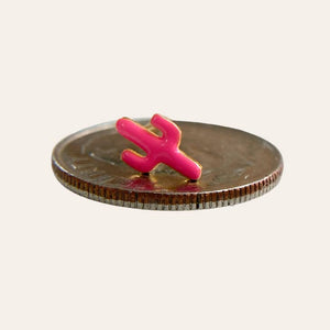 Pink Enamel Mini Cactus Stud Earrings - 925 Sterling Silver w/14 Yellow Gold plating