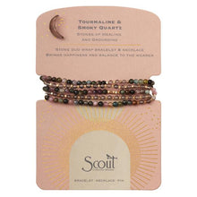 Load image into Gallery viewer, Stone Wrap - Tourmaline &amp; Smoky Quartz - Stone Duo Wrap Bracelet/Necklace and Pin
