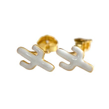 Load image into Gallery viewer, White Mini Cactus Stud Earrings - 925 Sterling Silver w/14 yellow gold plating
