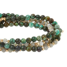 Load image into Gallery viewer, Stone Wrap - Labradorite &amp; African Turquoise/Gold - Stone Duo Wrap Bracelet/Necklace and Pin

