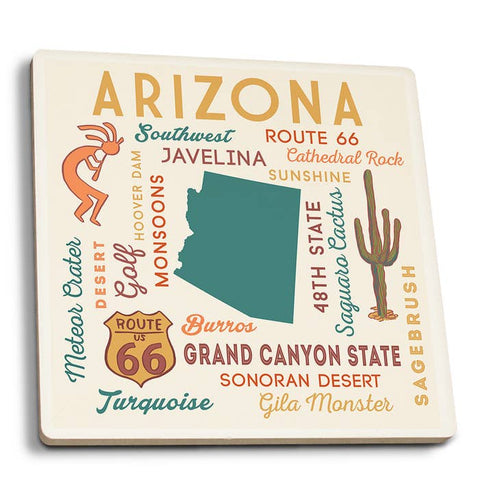 Ceramic Coaster - Arizona Typography and Icons