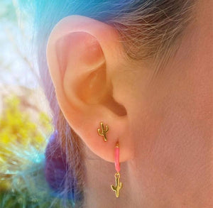 Mini Cactus Stud Earrings - 925 Sterling Silver w/14K Yellow Gold Plating