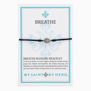My Saint My Hero Breathe Blessing Bracelet Black with Silver medal