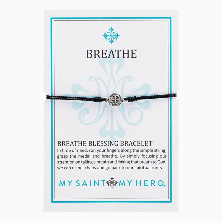My Saint My Hero Breathe Blessing Bracelet Black with Silver medal