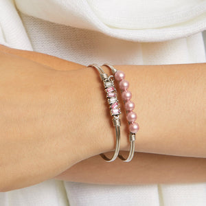 Luca+ Danni Breast Cancer Crystal Pearl Bangle Bracelet - Petite/Silver Tone