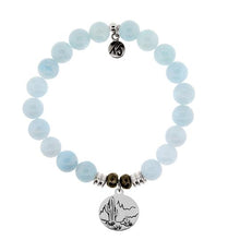 Load image into Gallery viewer, Blue Aquamarine Stone Bracelet with Cactus Sterling Silver Charm
