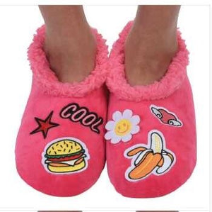 Women's Groovy Patch Snoozies - Foot Coverings - Dark Pink