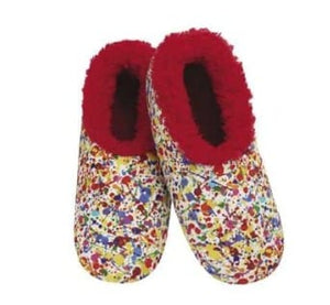 Women's Paint Splatter Snoozies - Foot Coverings - Red