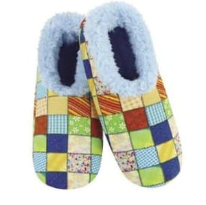 Women's Patchwork Blue Snoozies - Foot Coverings - Blue