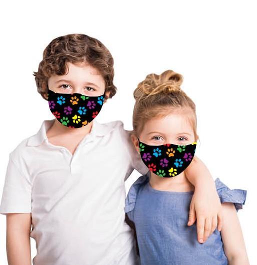 Kids - Multi Paw Prints Fashion Face Covering with 4 Filters Size Medium/Large