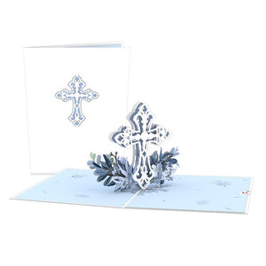 Blue Floral Cross 3D card