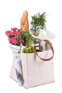 Market Tote - Natural Canvas with Brown Handles