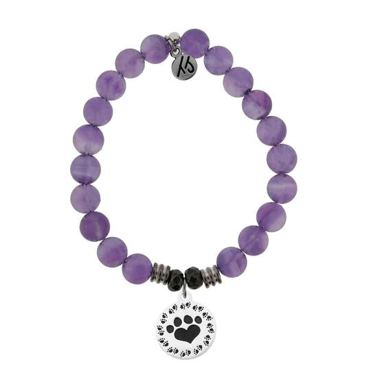 Amethyst Stone Bracelet with Paw Print Sterling Silver Charm