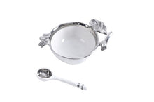 Load image into Gallery viewer, The Pomegranate Set - White Bowl with Silver Rim and Spoon
