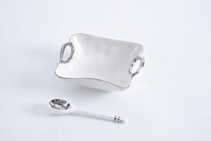 The Handles Set - White Bowl w/Silver Trim and Spoon