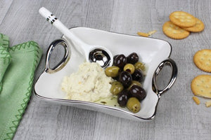 The Handles Set - White Bowl w/Silver Trim and Spoon