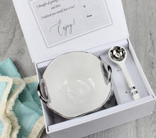 Load image into Gallery viewer, The Round Handles Set - White Bowl w/Silver Trim and Spoon
