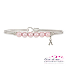 Load image into Gallery viewer, Luca+ Danni Breast Cancer Crystal Pearl Bangle Bracelet - Petite/Silver Tone
