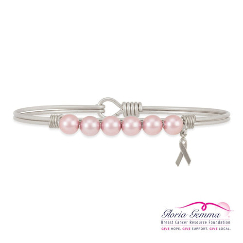 Luca+ Danni Breast Cancer Crystal Pearl Bangle Bracelet - Petite/Silver Tone