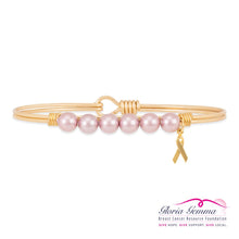 Load image into Gallery viewer, Luca+ Danni Breast Cancer Crystal Pearl Bangle Bracelet - Petite/Brass Tone
