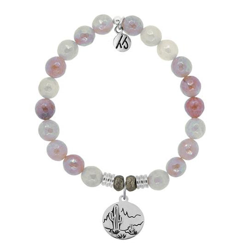 Sunstone Stone Bracelet with Cactus Sterling Silver Charm