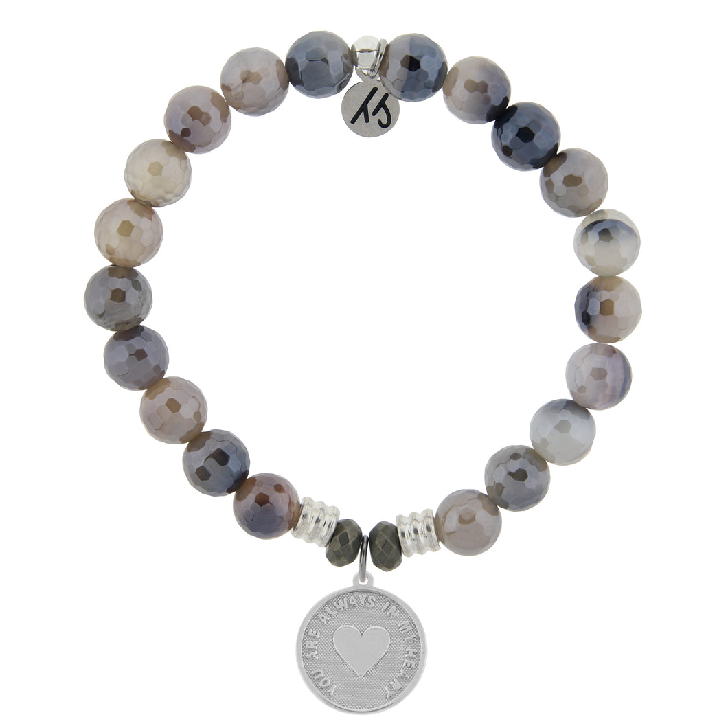 Storm Agate Stone Bracelet with Always in My Heart Sterling Silver Charm