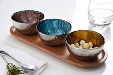 Load image into Gallery viewer, Set of 3 Colored Bowls &amp; Tray
