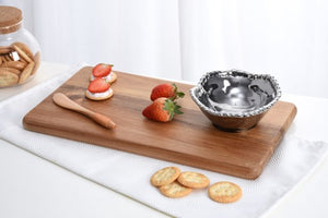 Hostess 3 Piece Wood Board Set - w/Silver Bowl