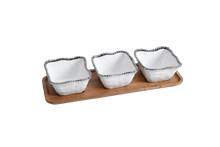 Load image into Gallery viewer, Entertaining 4 Piece Set - White Bowls with Silver Trim

