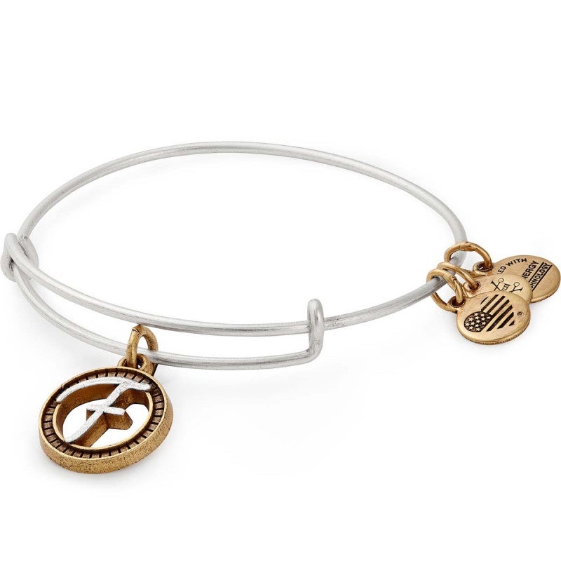 Alex and Ani Initial F II Bangle Two Tone Silver