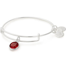 Load image into Gallery viewer, Alex and Ani - January Scarlet Birthstone Charm Bangle With Swarovski® Crystals Shiny Silver
