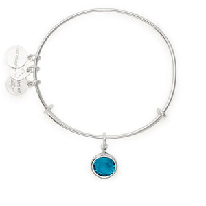 December Blue Zircon Birthstone Charm Bangle With Swarovski® Crystals Shiny Silver