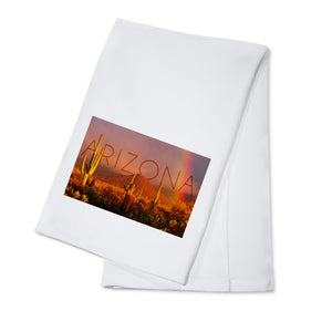 Arizona, Cactus and Rainbow Photograph Tea Towel