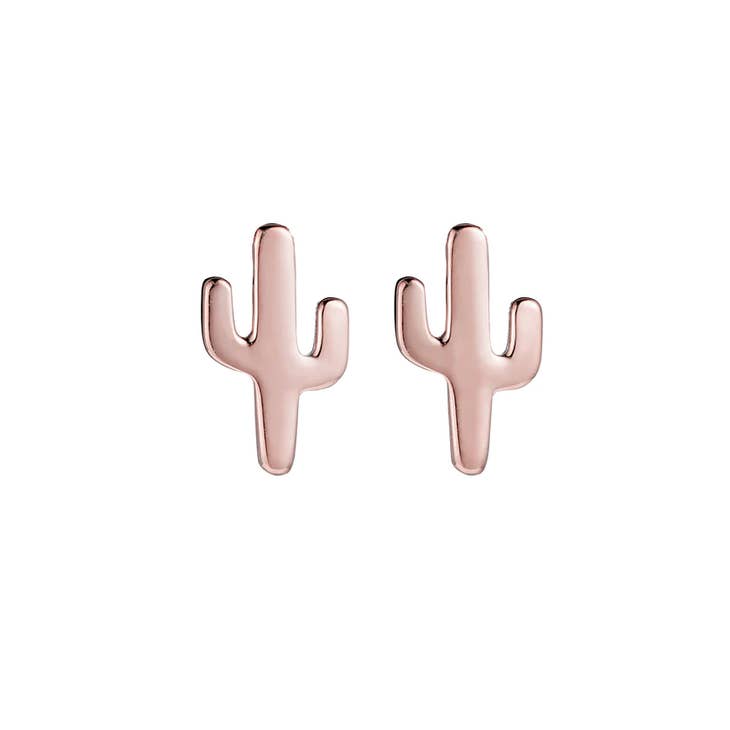 Cactus Stud Earrings - 925 Sterling Silver w/14K Rose Gold Plating