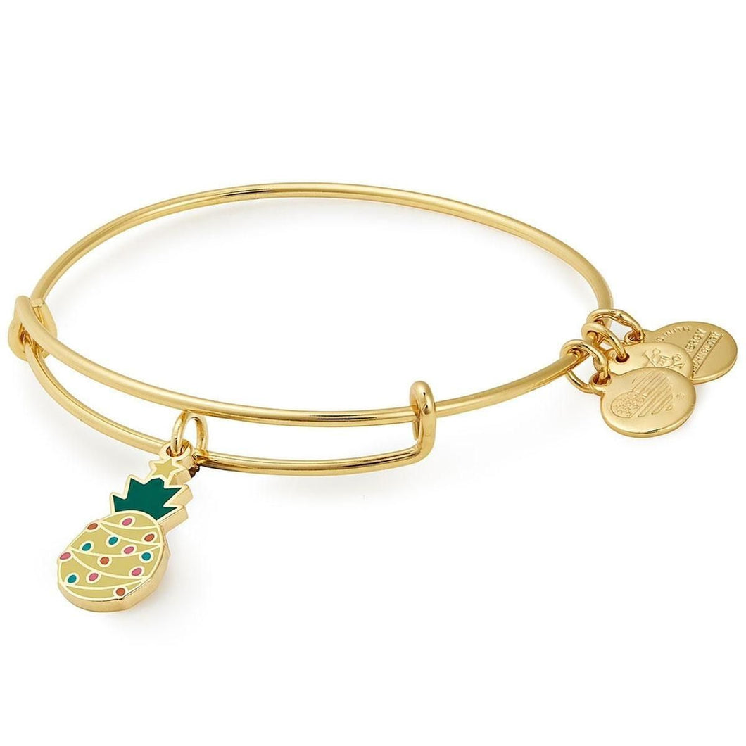 Alex and Ani Christmas Pineapple Charm Bangle Shiny Gold