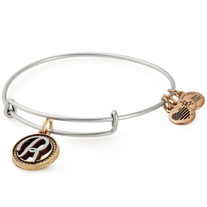Alex and Ani Initial R II Bangle Two Tone Silver