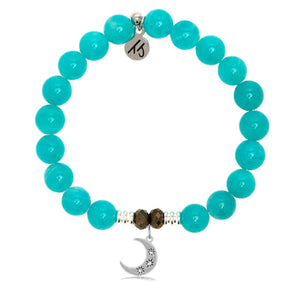 Aqua Amazonite Stone Bracelet with Friendship Stars Sterling Silver Charm