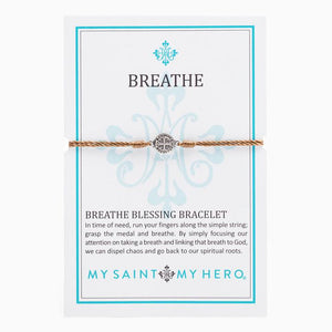 My Saint My Hero Breathe Blessing Bracelet Taupe with Silver medal