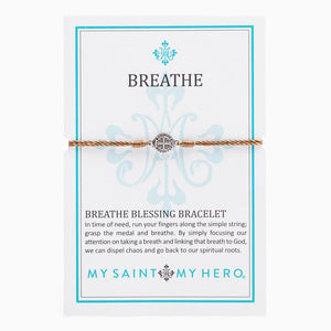 My Saint My Hero Breathe Blessing Bracelet Taupe with Silver medal