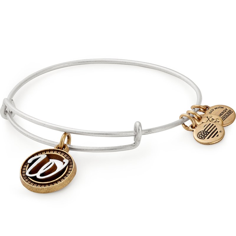 Initial W II Charm Bangle/Bracelet Two Tone Silver