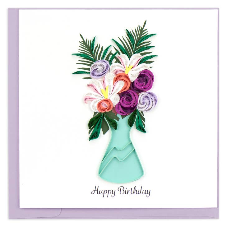 Quilled Birthday Flower Vase Card