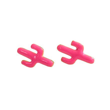 Load image into Gallery viewer, Pink Enamel Mini Cactus Stud Earrings - 925 Sterling Silver w/14 Yellow Gold plating
